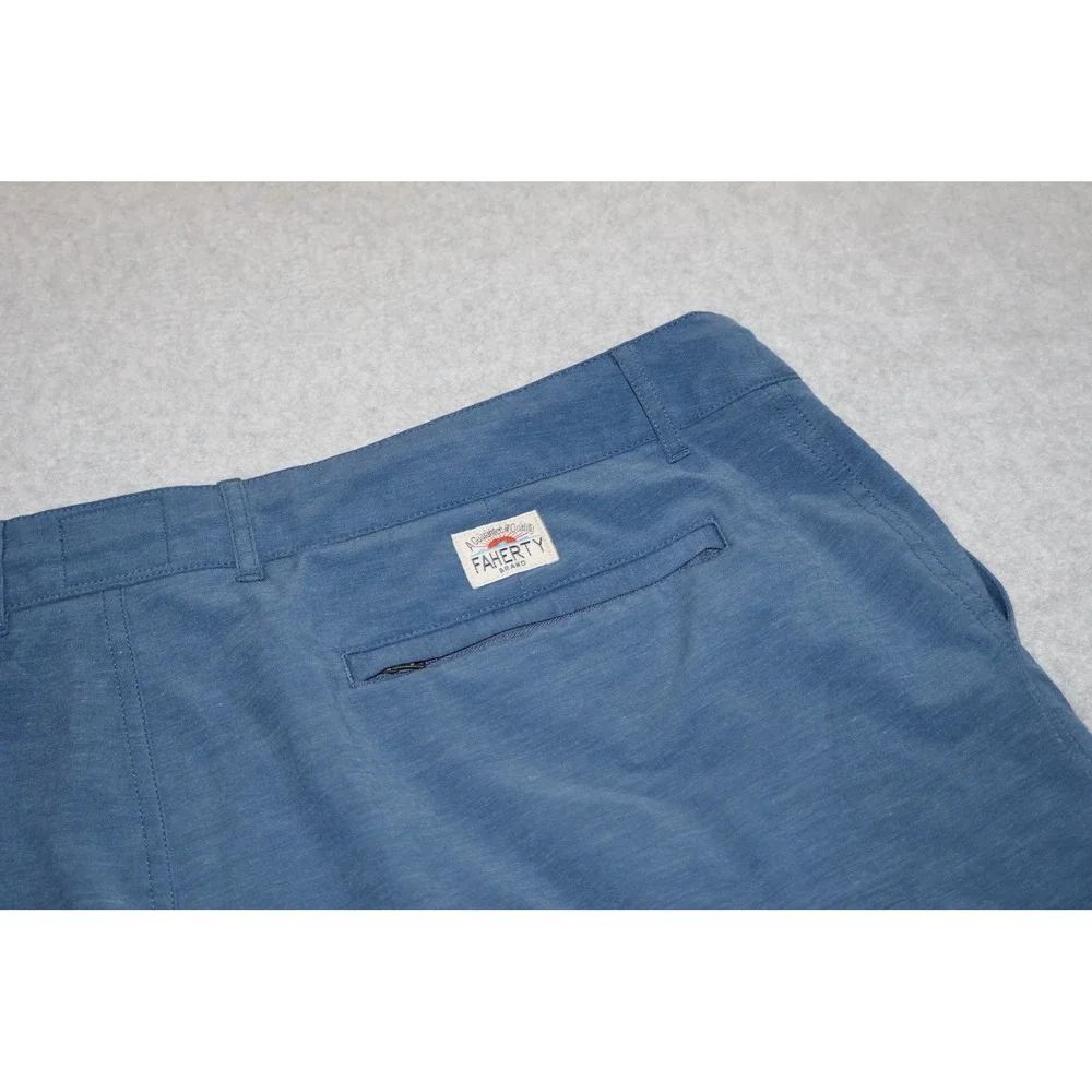 Faherty All Day Shorts Mens38 Blue Hybrid Stretch Drawstring Casual Polyester